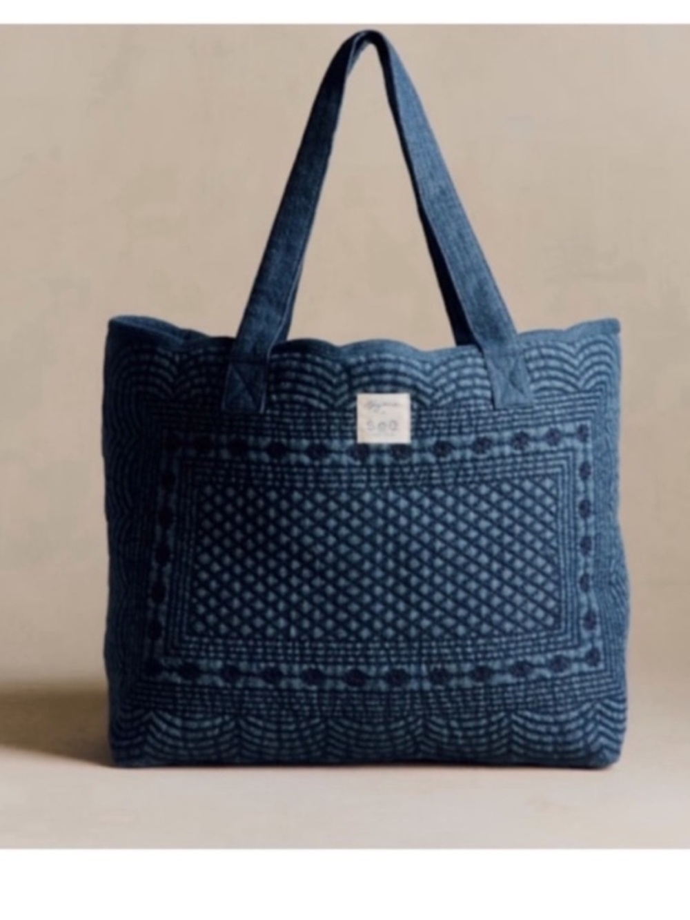 Sézane Sea New York Collaboration Embroidered denim tote bag NWT